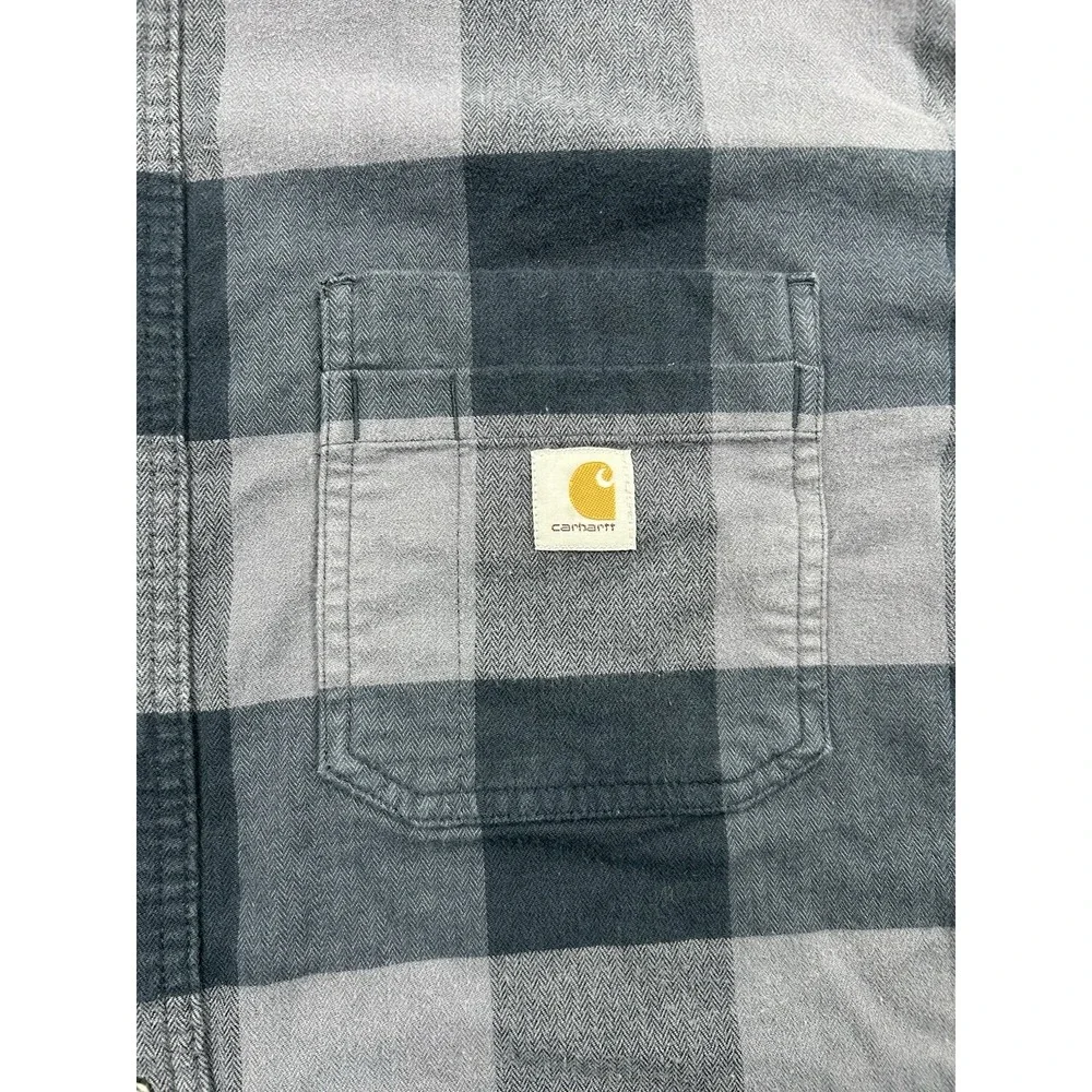 Carhartt Flannel Shirt Men's 2XLT Blue Plaid Relaxed Fit Pockets Button TW4448-M